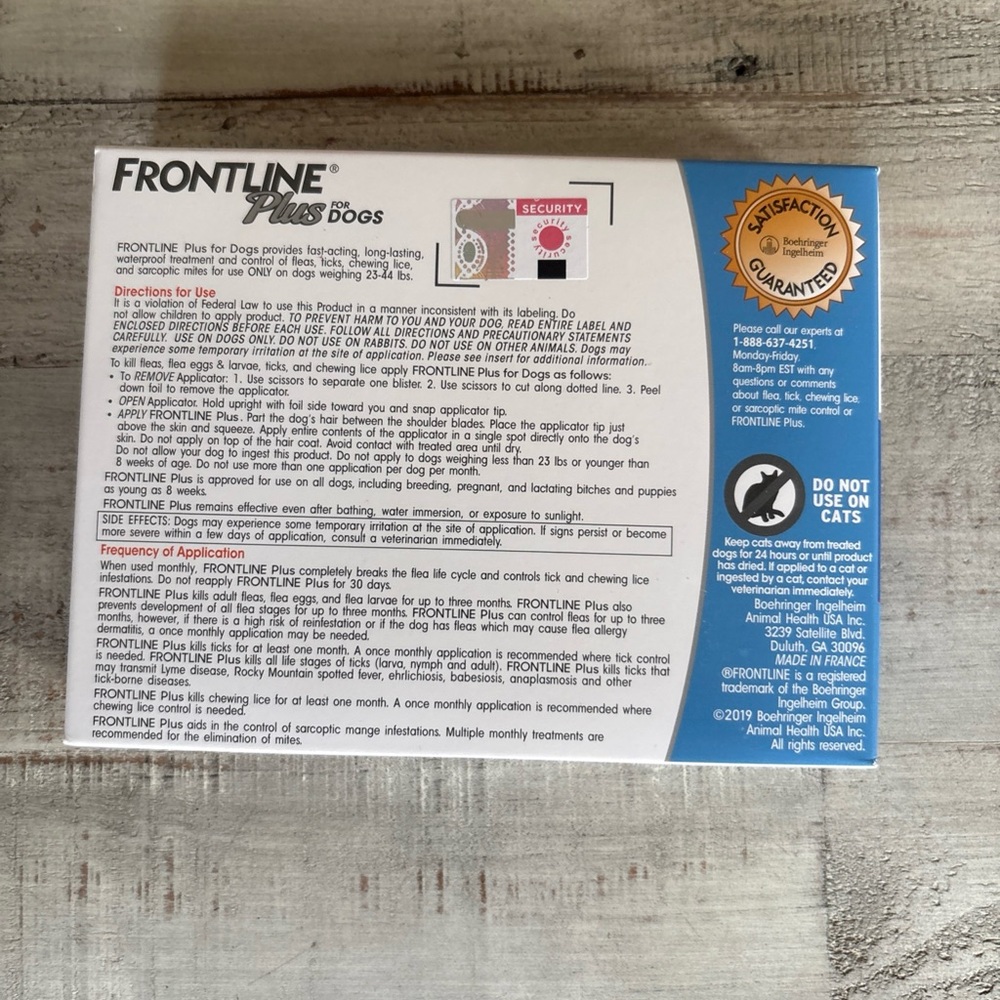 Frontline Plus for Dogs Flea & Tick Treatment 6 Monthly Doses 23-44 lbs - Picture 2 of 3